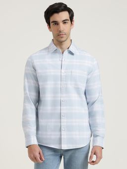 United Colors of Benetton - Men Blue Pure Cotton Collar Neck Shirt