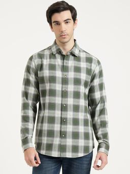 United Colors of Benetton - Men Green Cotton Blend Collar Neck Shirt