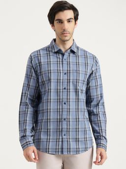 United Colors of Benetton - Men Blue Pure Cotton Collar Neck Shirt