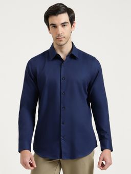 United Colors of Benetton - Men Blue Pure Cotton Collar Neck Shirt