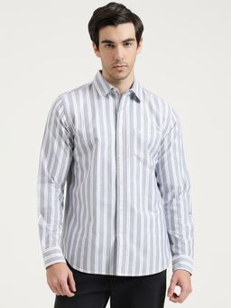 United Colors of Benetton - Men Grey Pure Cotton Collar Neck Shirt