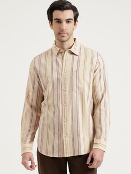 United Colors of Benetton - Men Beige Pure Cotton Collar Neck Shirt