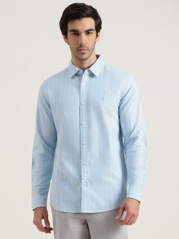 United Colors of Benetton - Men Blue Pure Cotton Collar Neck Shirt