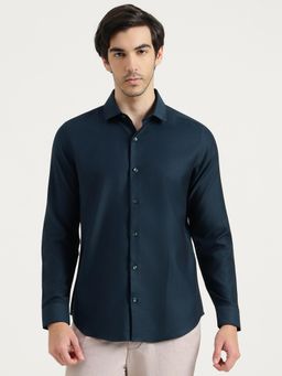 United Colors of Benetton - Men Navy Blue Pure Cotton Collar Neck Shirt