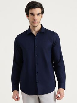 United Colors of Benetton - Men Navy Blue Pure Cotton Collar Neck Shirt
