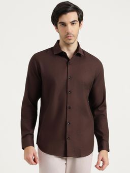 United Colors of Benetton - Men Brown Pure Cotton Collar Neck Shirt