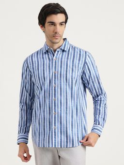 United Colors of Benetton - Men Blue Pure Cotton Collar Neck Shirt