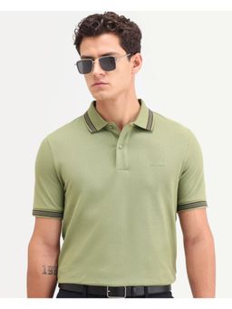 Rare Rabbit - Men Green Cotton Blend Collar Neck Polo T-Shirt