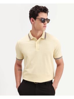 Rare Rabbit - Men Yellow Cotton Blend Collar Neck Polo T-Shirt