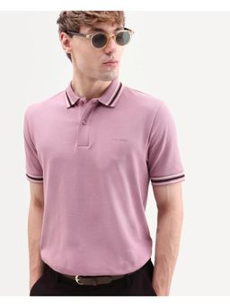 Rare Rabbit - Men Pink Cotton Blend Collar Neck Polo T-Shirt