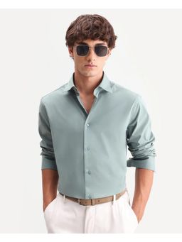 Rare Rabbit - Men Teal Cotton Blend Collar Neck Shirt