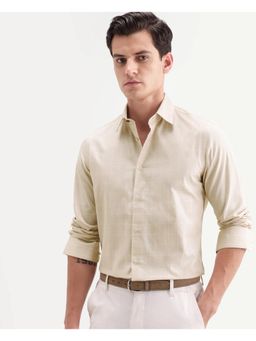 Rare Rabbit - Men Beige Cotton Collar Neck Shirt