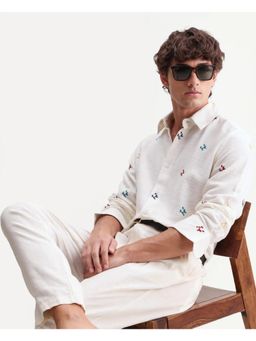 Rare Rabbit - Men Off White Cotton Collar Neck Shirt
