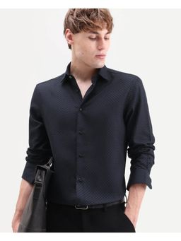 Rare Rabbit - Men Navy Blue Cotton Collar Neck Shirt