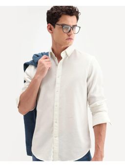 Rare Rabbit - Men Off White Cotton Blend Collar Neck Shirt