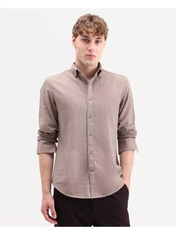 Rare Rabbit - Men Brown Cotton Blend Collar Neck Shirt