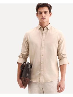 Rare Rabbit - Men Mustard Cotton Blend Collar Neck Shirt