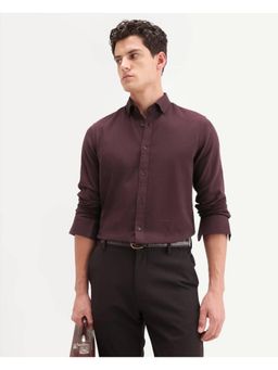 Rare Rabbit - Men Maroon Cotton Blend Collar Neck Shirt