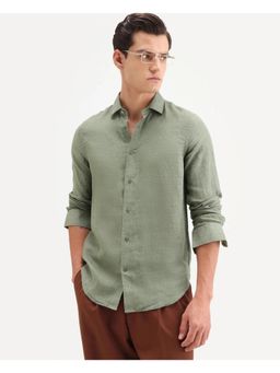 Rare Rabbit - Men Green Linen Collar Neck Shirt
