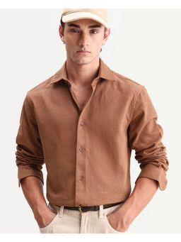 Rare Rabbit - Men Brown Cotton Collar Neck Shirt