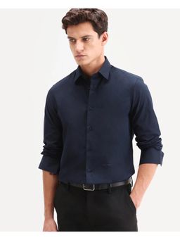 Rare Rabbit - Men Navy Blue Cotton Collar Neck Shirt