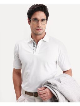 Rare Rabbit - Men White Cotton Blend Collar Neck Polo T-Shirt