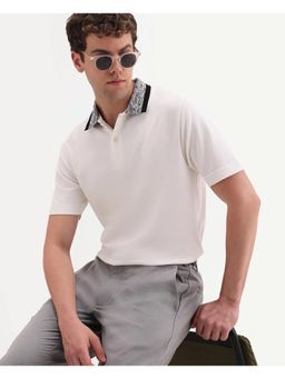 Rare Rabbit - Men White Cotton Blend Collar Neck Polo T-Shirt