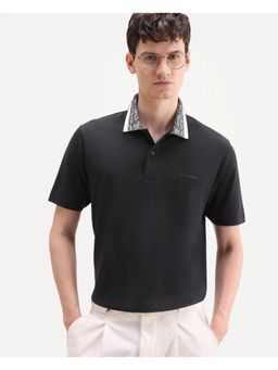 Rare Rabbit - Men Black Cotton Blend Collar Neck Polo T-Shirt
