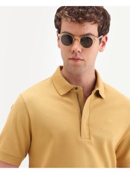 Rare Rabbit - Men Mustard Cotton Blend Collar Neck Polo T-Shirt