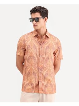 Rare Rabbit - Men Beige Viscose Collar Neck Shirt