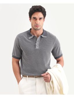 Rare Rabbit - Men Grey Cotton Collar Neck Polo T-Shirt
