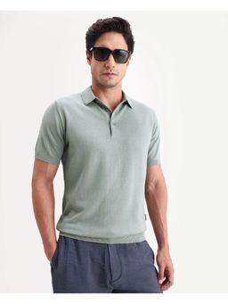Rare Rabbit - Men Green Cotton Collar Neck Polo T-Shirt