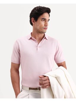 Rare Rabbit - Men Pink Cotton Collar Neck Polo T-Shirt