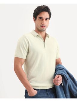 Rare Rabbit - Men Green Cotton Collar Neck Polo T-Shirt