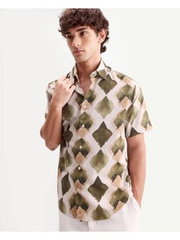 Rare Rabbit - Men Beige Cotton Blend Collar Neck Shirt