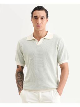 Rare Rabbit - Men Green Cotton Collar Neck Polo T-Shirt