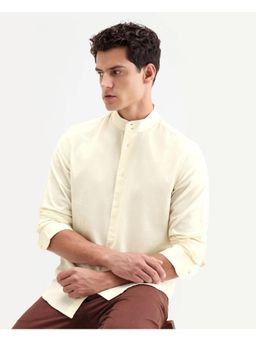 Rare Rabbit - Men White Cotton Mandarin Neck Shirt