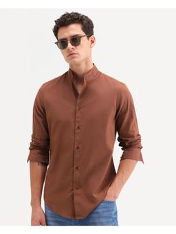 Rare Rabbit - Men Brown Cotton Mandarin Neck Shirt