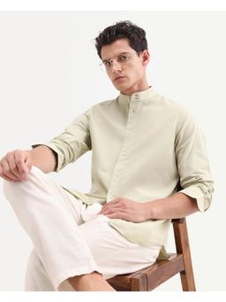 Rare Rabbit - Men Green Cotton Mandarin Neck Shirt