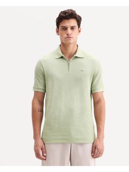 Rare Rabbit - Men Green Cotton Collar Neck Polo T-Shirt