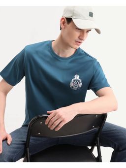 Rare Rabbit - Men Teal Cotton Crew Neck T-Shirt