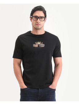 Rare Rabbit - Men Black Cotton Crew Neck T-Shirt