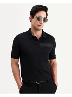 Rare Rabbit - Men Black Cotton Blend Collar Neck Polo T-Shirt