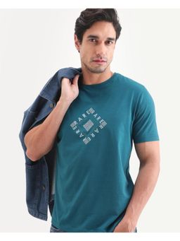 Rare Rabbit - Men Blue Cotton Blend Crew Neck T-Shirt