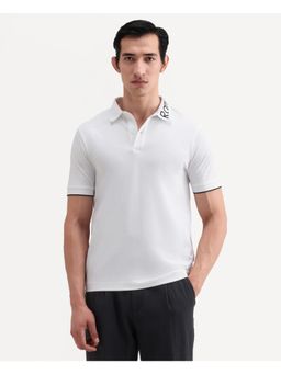 Rare Rabbit - Men White Cotton Blend Collar Neck Polo T-Shirt