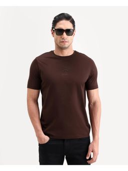 Rare Rabbit - Men Brown Cotton Crew Neck T-Shirt