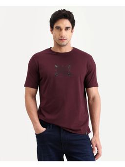 Rare Rabbit - Men Maroon Cotton Blend Crew Neck T-Shirt