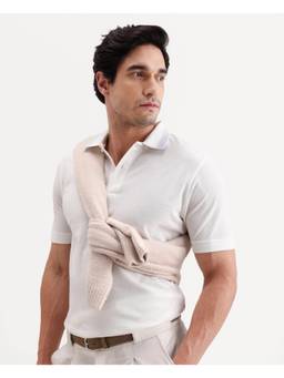Rare Rabbit - Men White Cotton Collar Neck Polo T-Shirt