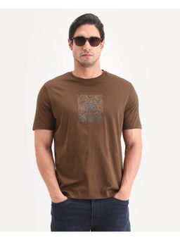 Rare Rabbit - Men Orange Cotton Crew Neck T-Shirt