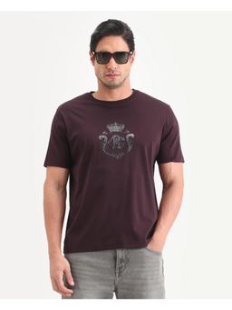 Rare Rabbit - Men Maroon Cotton Crew Neck T-Shirt